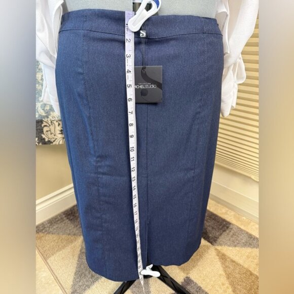 Michel Studio Stretch Denim Suit: Blazer Sz 14 & Skirt Sz 16. Women's Office - Picture 11 of 15